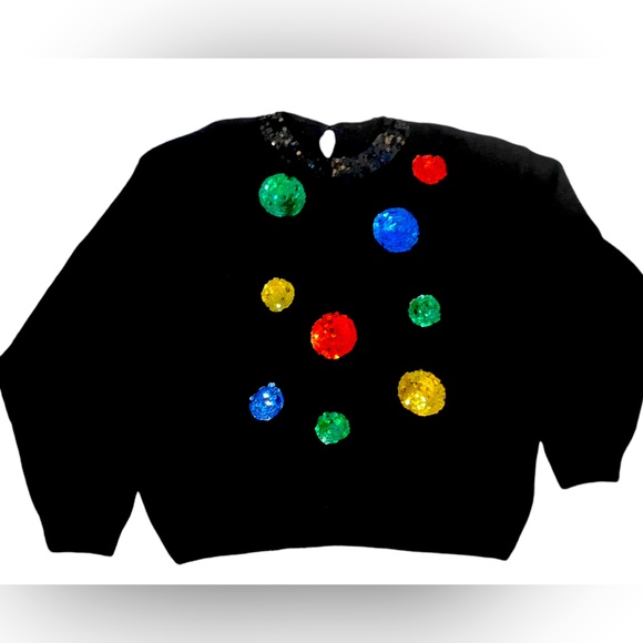 Karen Scott Christmas sweater/size 1X women’s Plus size/black/vibrant/sequined - Picture 1 of 8